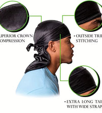 Men'S Silk Durag Bonnet Bandana Silky Du Rag Doo Rag Long Tail Waves Cap