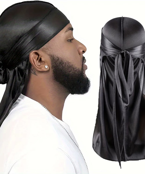 Men'S Silk Durag Bonnet Bandana Silky Du Rag Doo Rag Long Tail Waves Cap